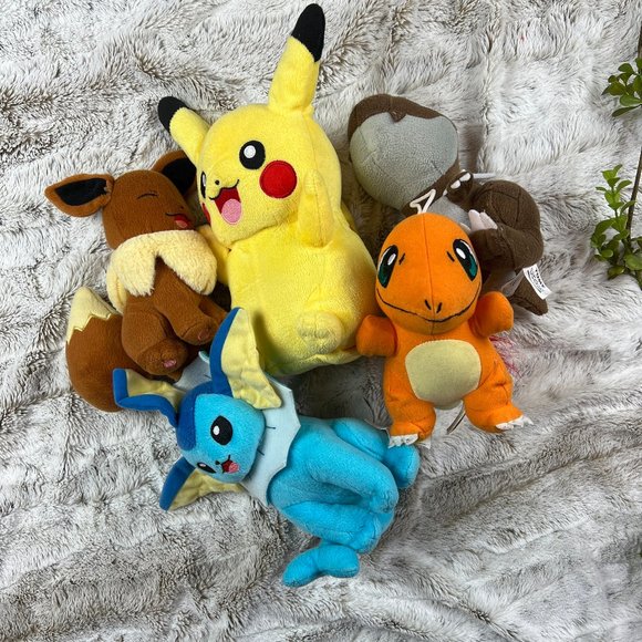 Pokemon Plush Stuffed Animal Bundle Pikachu Eevee Vaporeon Tyrunt Charmander - Picture 2 of 9